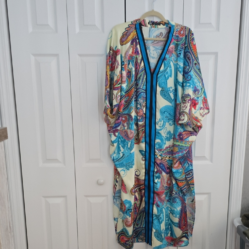 Zara Multicolor Paisley Maxi Dress - Blue, Cream, Pink